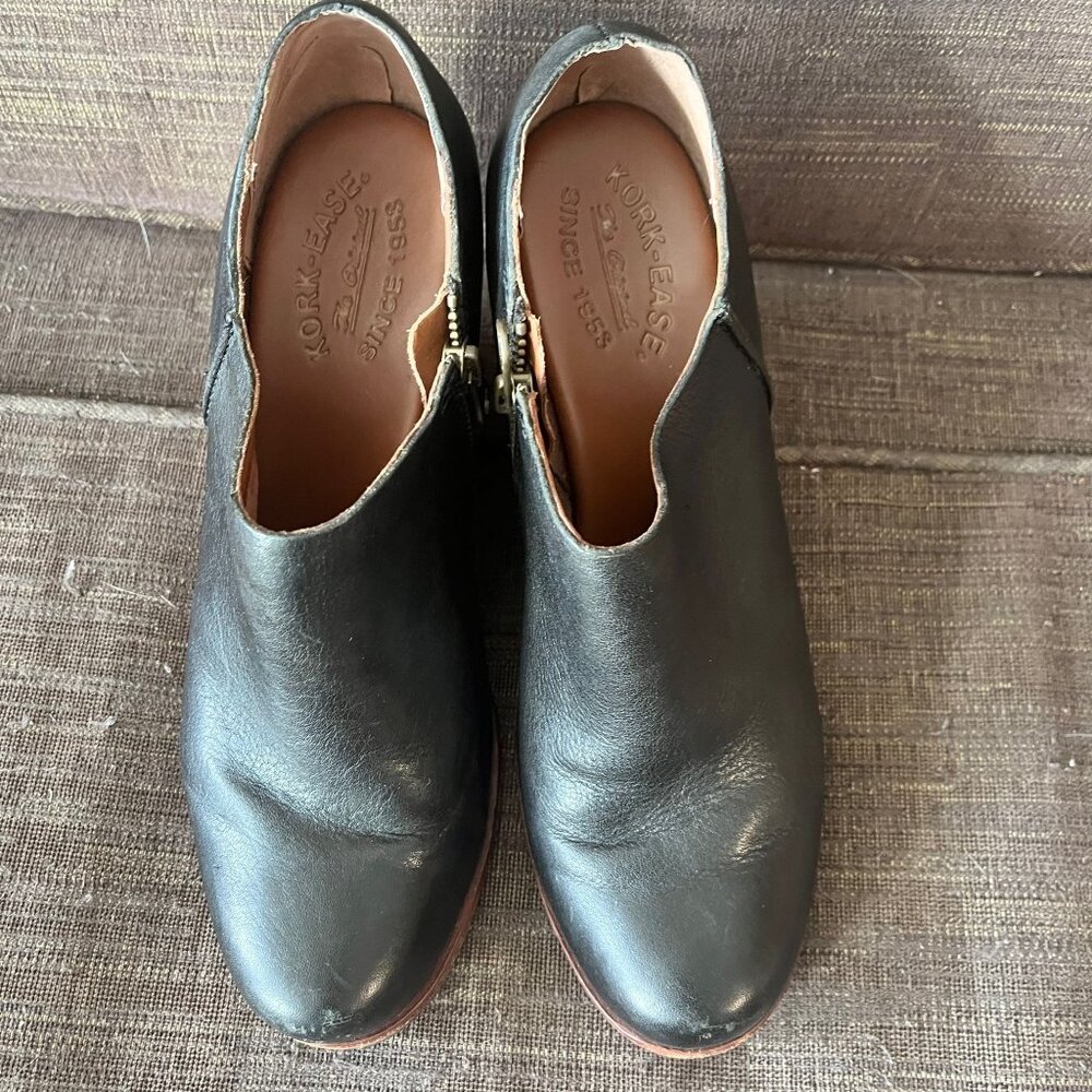 KORK-EASE Holmes Wedge Black Leather Ankle Bootie‎ Size 8